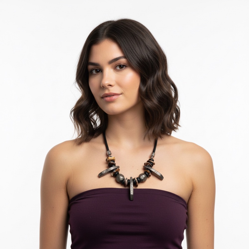 Chicos Chunky Gothic Whimsigoth Steampunk Grunge Metal Necklace‎ Leather Cord